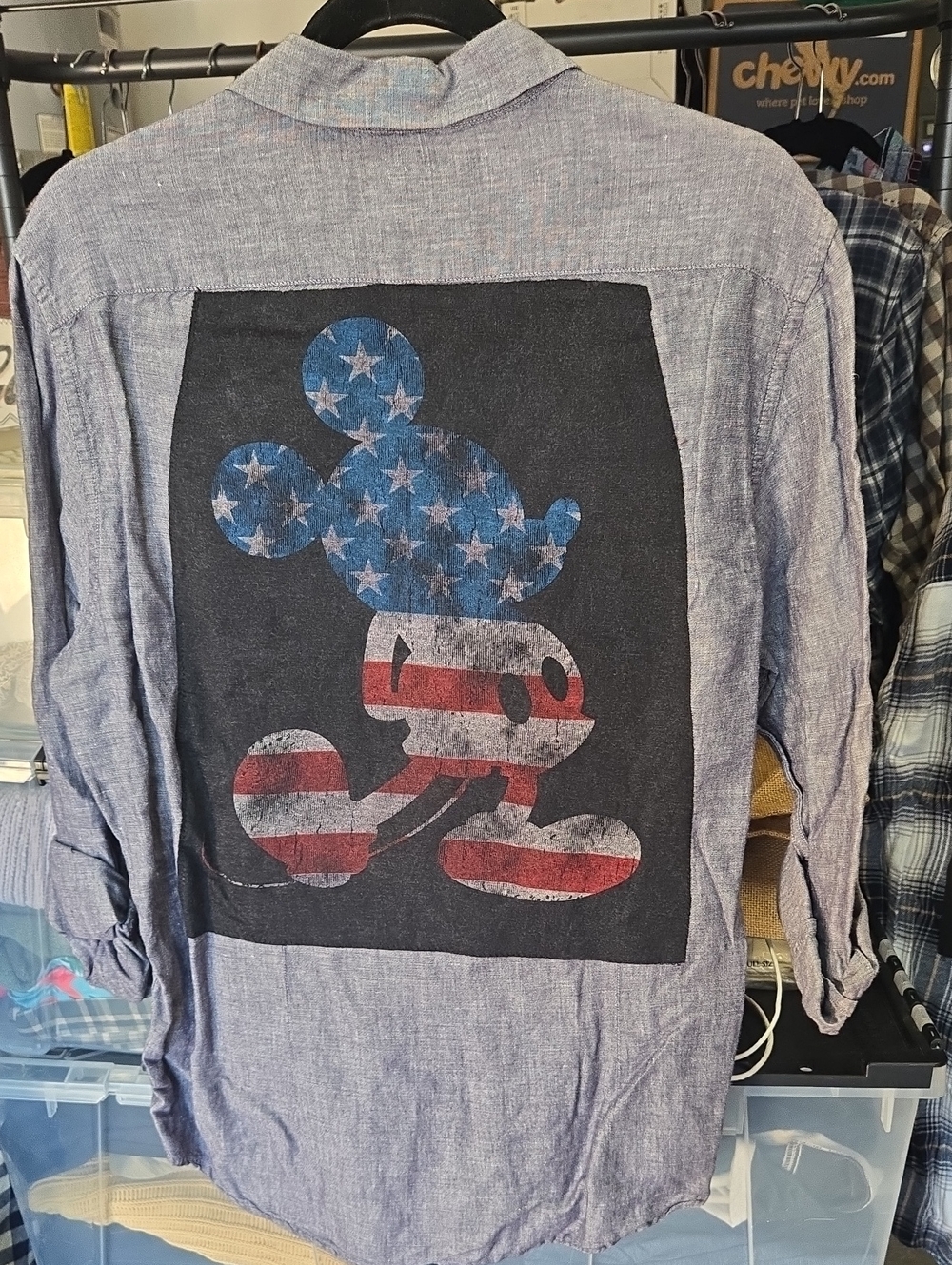 Casual Blue Flag-Graphic Button-Down Shirt for Men